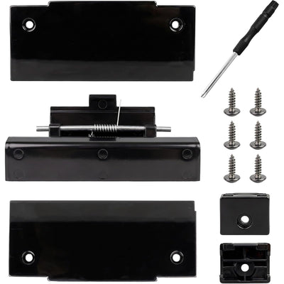 FCR08DCDTA Fridge Door Latch Kit with latch plates, latch assembly, screws, and screwdriver shown