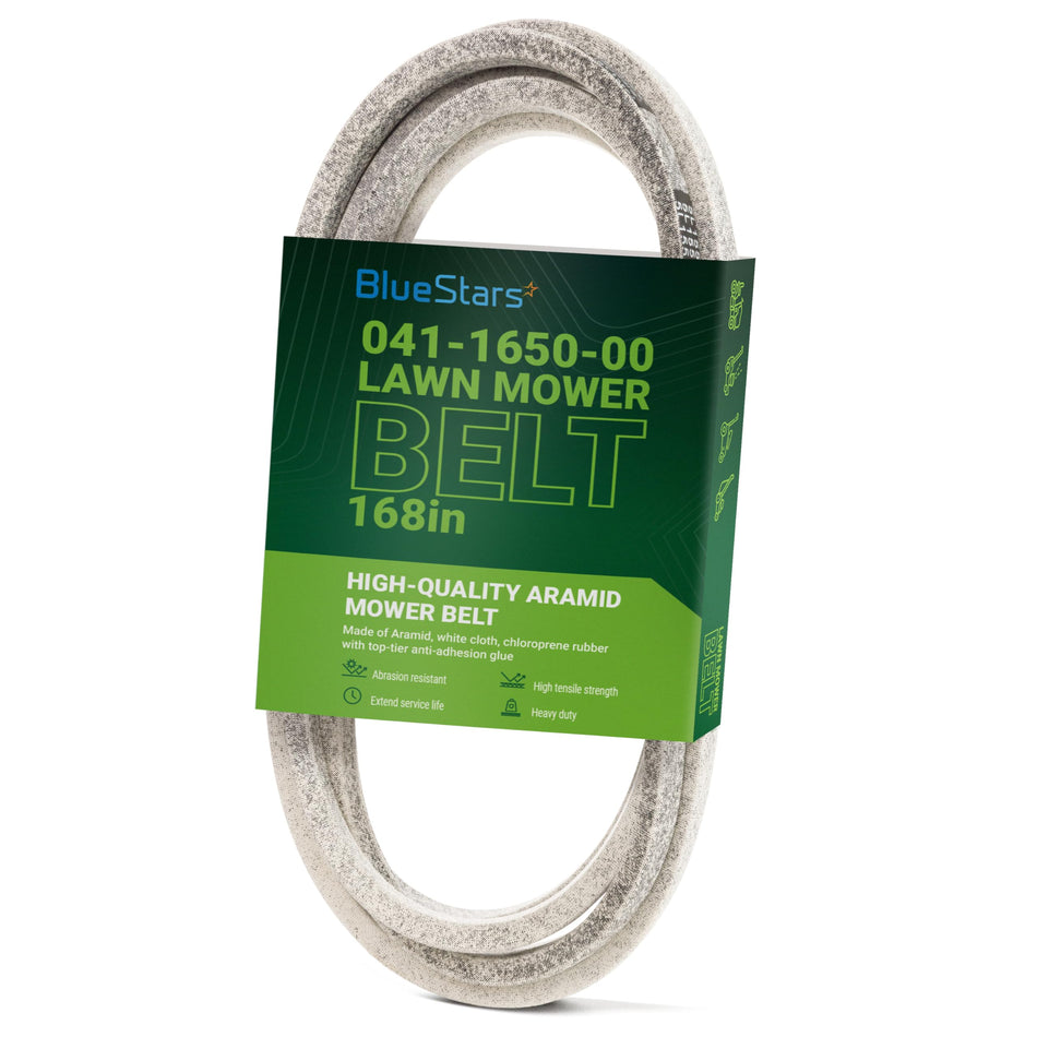 041-1650-00 168-inch replacement deck belt for Bad Boy lawn mowers in retail packaging.