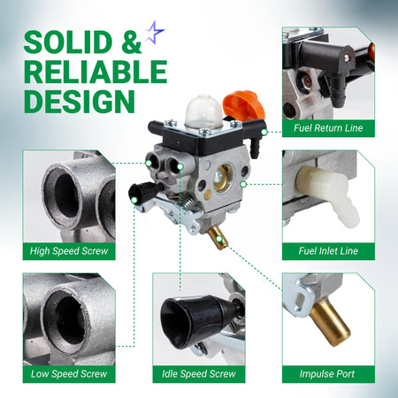 STIHL FS 91 R trimmer carburetor diagram showing fuel lines, adjustment screws, and impulse port components.