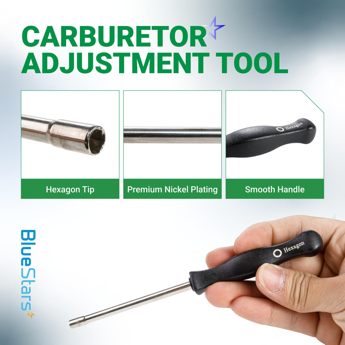 Carburetor adjustment tool with hexagon tip and smooth handle for STIHL FS91R trimmer carburetors.