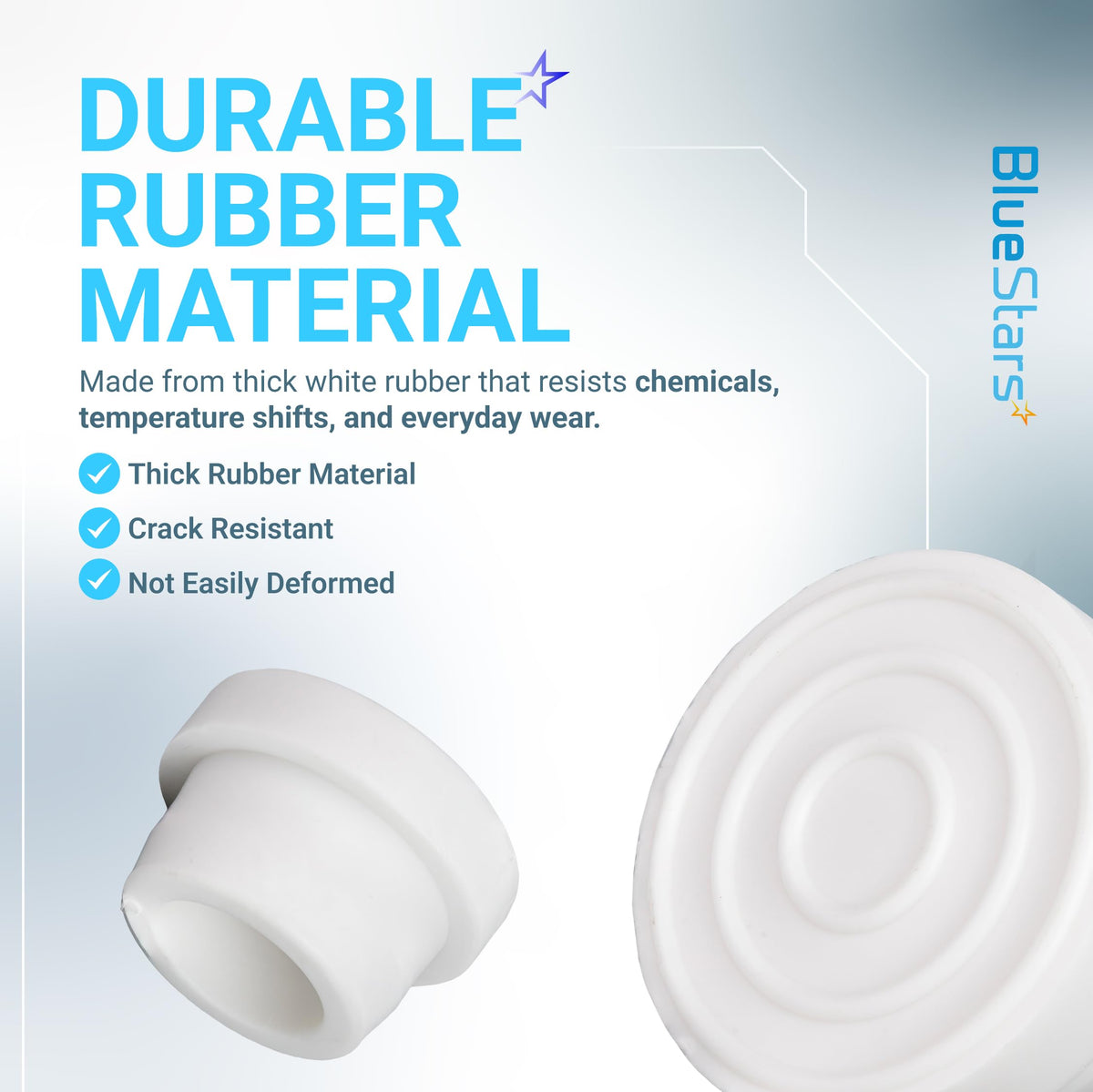 Durable white rubber pool ladder bumper end caps for 1.9-inch tubing, showing side and bottom view.