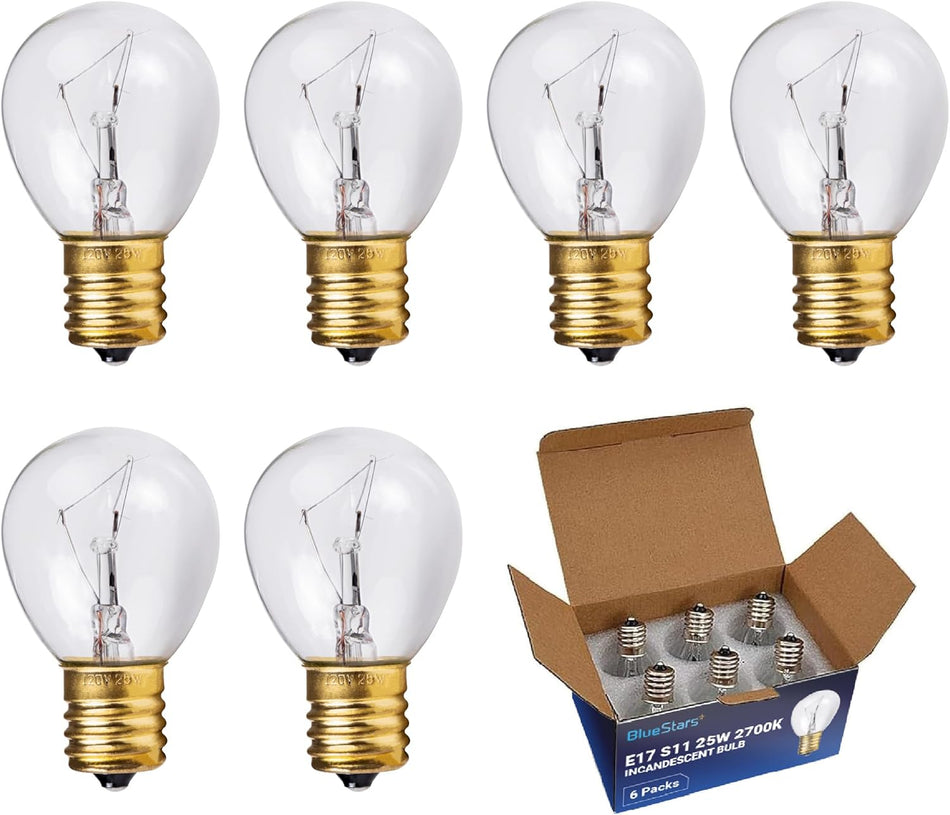 6-pack Lava Lamp Bulbs 25 Watt E17 Base S11 Bulb