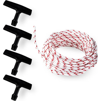 10-meter recoil starter rope with 3.0mm diameter and four black starter handles for small engines.