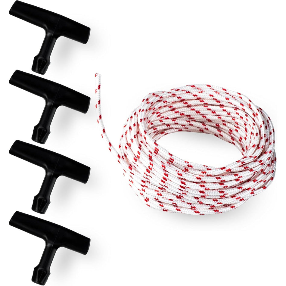 Recoil Starter Rope 10-Meter (Diameter: 3.0mm) Pull Cord with 4 Pieces Starter Handle
