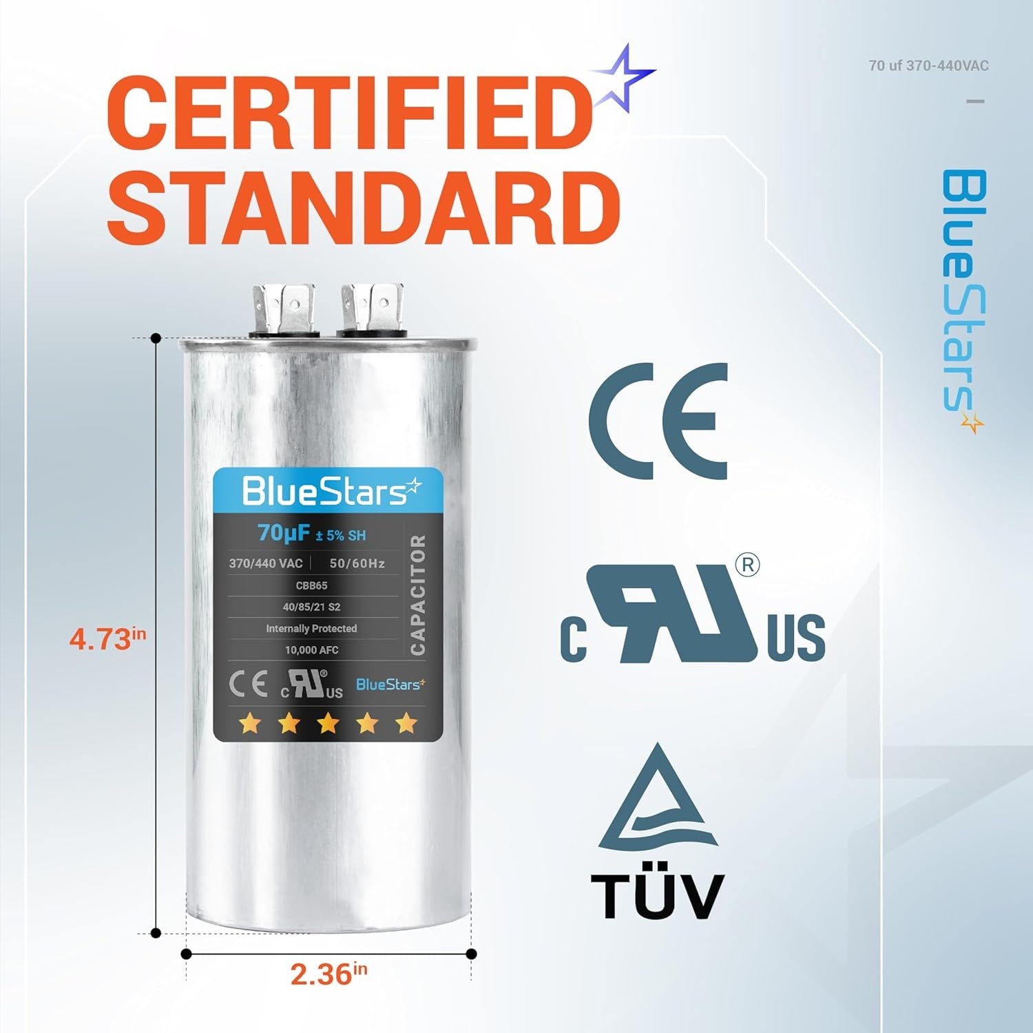 70 uF 370-440 VAC Round Run Capacitor
