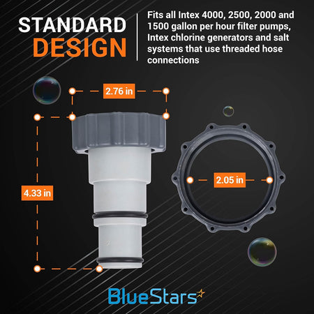 Dimensional diagram of Intex pool pump hose adapter with 2.76 inch and 4.33 inch measurements.
