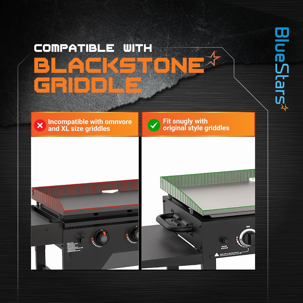 Compatibility chart for 28-inch silicone griddle cover showing fitment for original style Blackstone griddles.