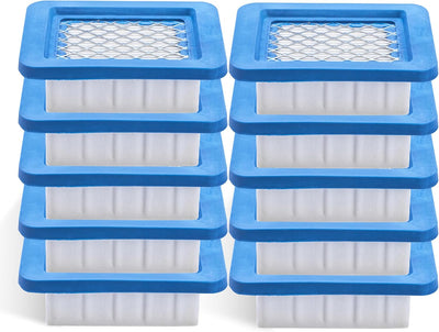 Pack of 10 replacement air filters for Echo leaf blowers, featuring blue rubber frames and white pleated filter media.