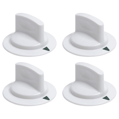 Set of four white WE1M652 dryer timer control knobs for GE and Hotpoint dryers.