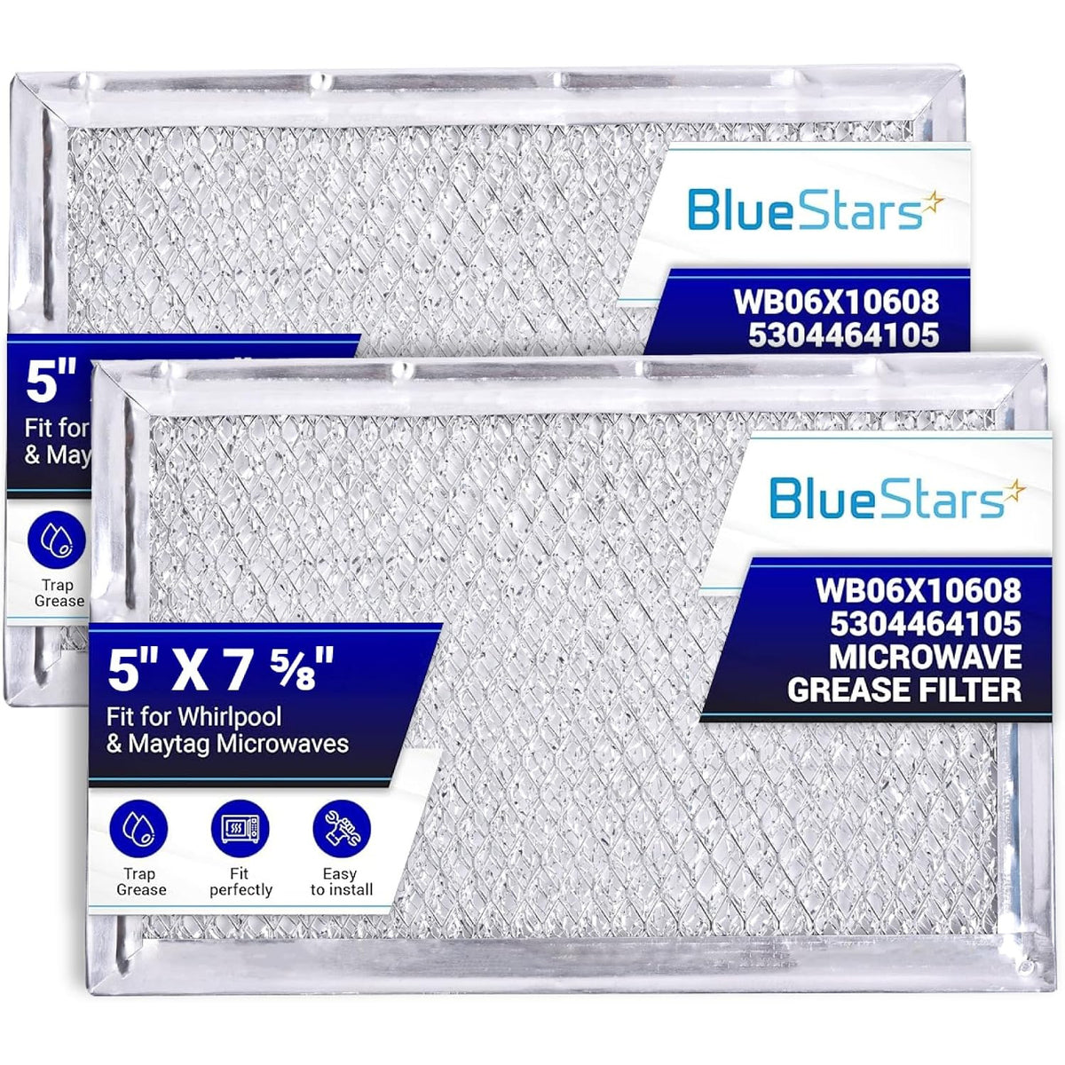 WB06X10608 microwave grease filter 2-pack shown in front of retail packaging