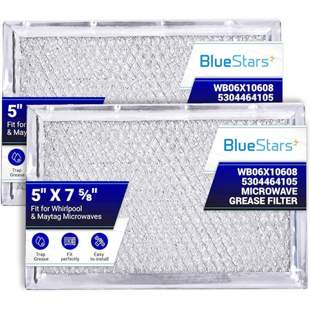 WB06X10608 microwave grease filter 2-pack shown in front of retail packaging