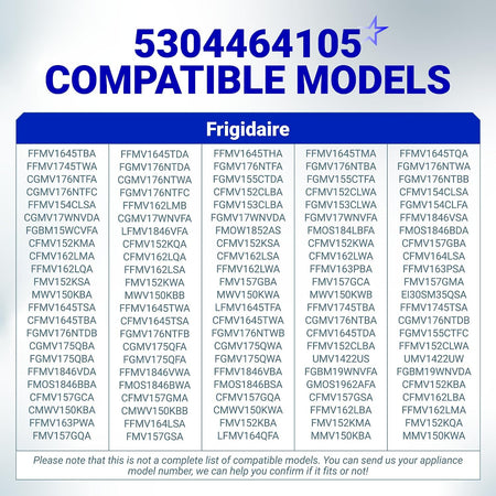 WB06X10608 Microwave Grease Filter compatible models chart listing Frigidaire microwave model numbers