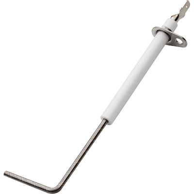 69W43 furnace flame sensor with white ceramic insulator and L-shaped metal probe.