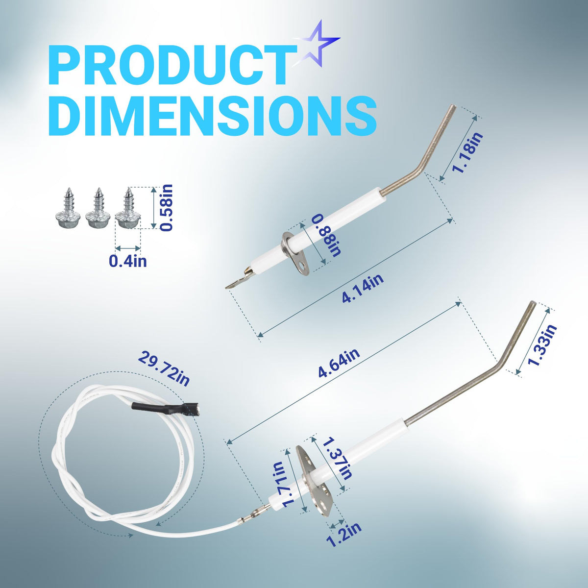 Dimensional diagram of IDXLFLS1930 flame sensor replacement for Hayward Universal H-Series pool heaters.