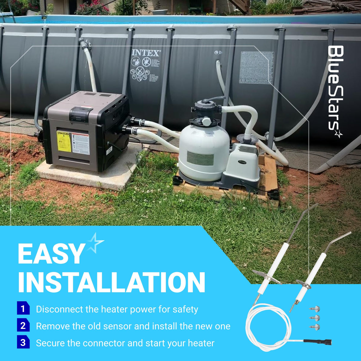 IDXLFLS1930 flame sensor replacement kit for Hayward Universal H-Series pool heaters with installation instructions.