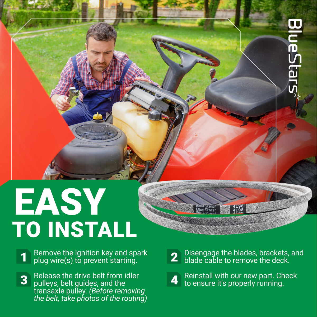GX24154 mower drive belt installation guide for John Deere lawn tractors with step-by-step instructions.
