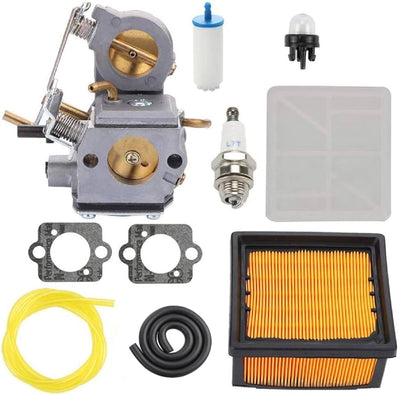 C3-EL43C carburetor tune-up kit for Husqvarna K750 K760 saws including air filter, spark plug, and fuel lines.