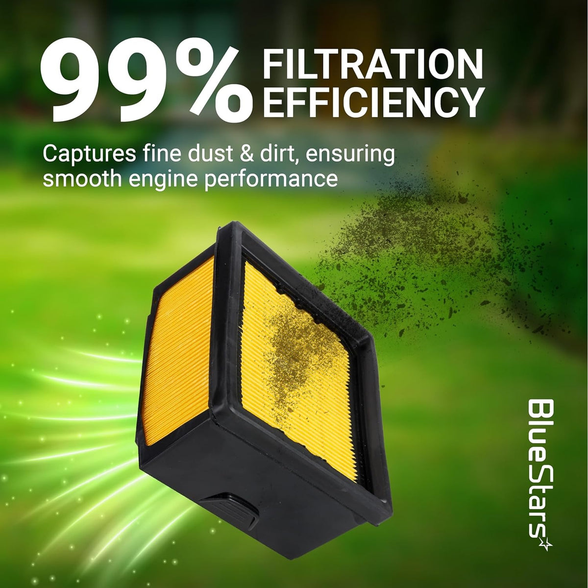 Replacement air filter for Husqvarna K750 K760 cutoff saws showing 99% filtration efficiency against dust and dirt.