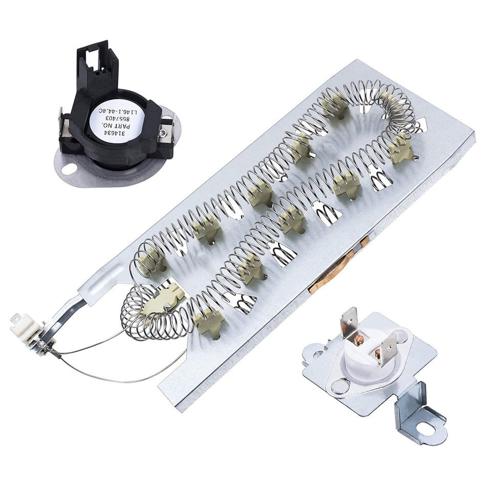 3387747 Dryer Heating Element 280148 Thermal Cut-Off (8557403 High Limit Thermostat 8318314 Thermal Fuse)