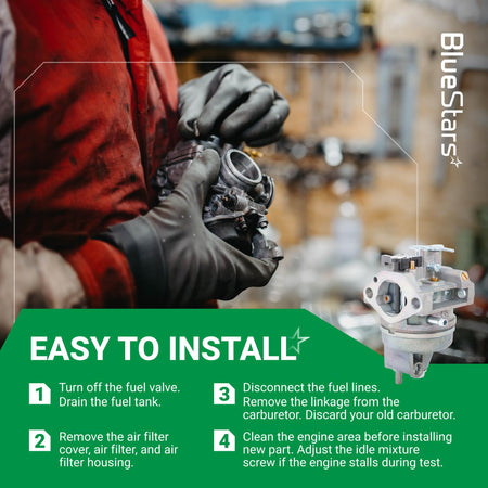 Instructional graphic showing how to install a Honda GC160 GC190 engine carburetor replacement part.