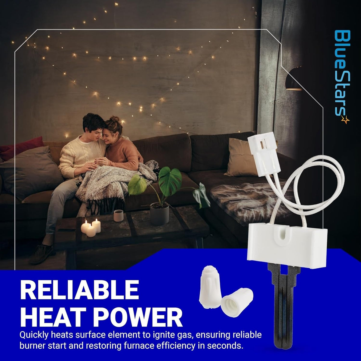 LH33ZS004 furnace hot surface igniter with wire harness and wire nuts for reliable gas burner ignition.