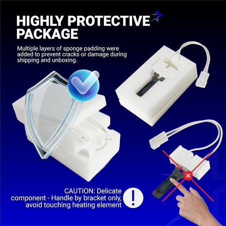 Protective sponge packaging for LH33ZS004 furnace igniter showing proper handling instructions.