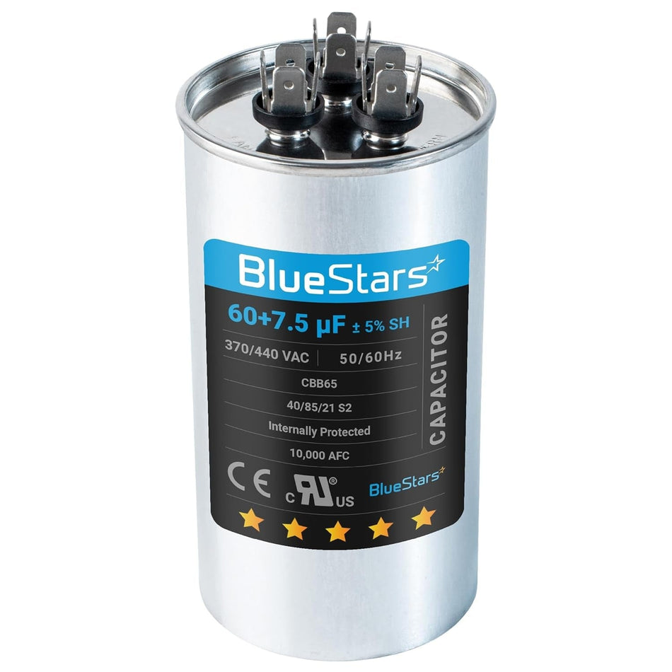 60+7.5 uf MFD ±5% 370 or 440 Volt AC CBB65B Dual Run Round Capacitor