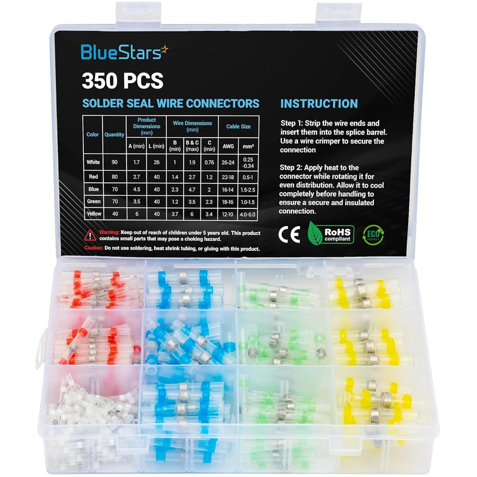 350 PCS Solder Seal Wire Connectors, Marine Grade Waterproof Electrical Connector, Insulated Waterproof Wire Connector
