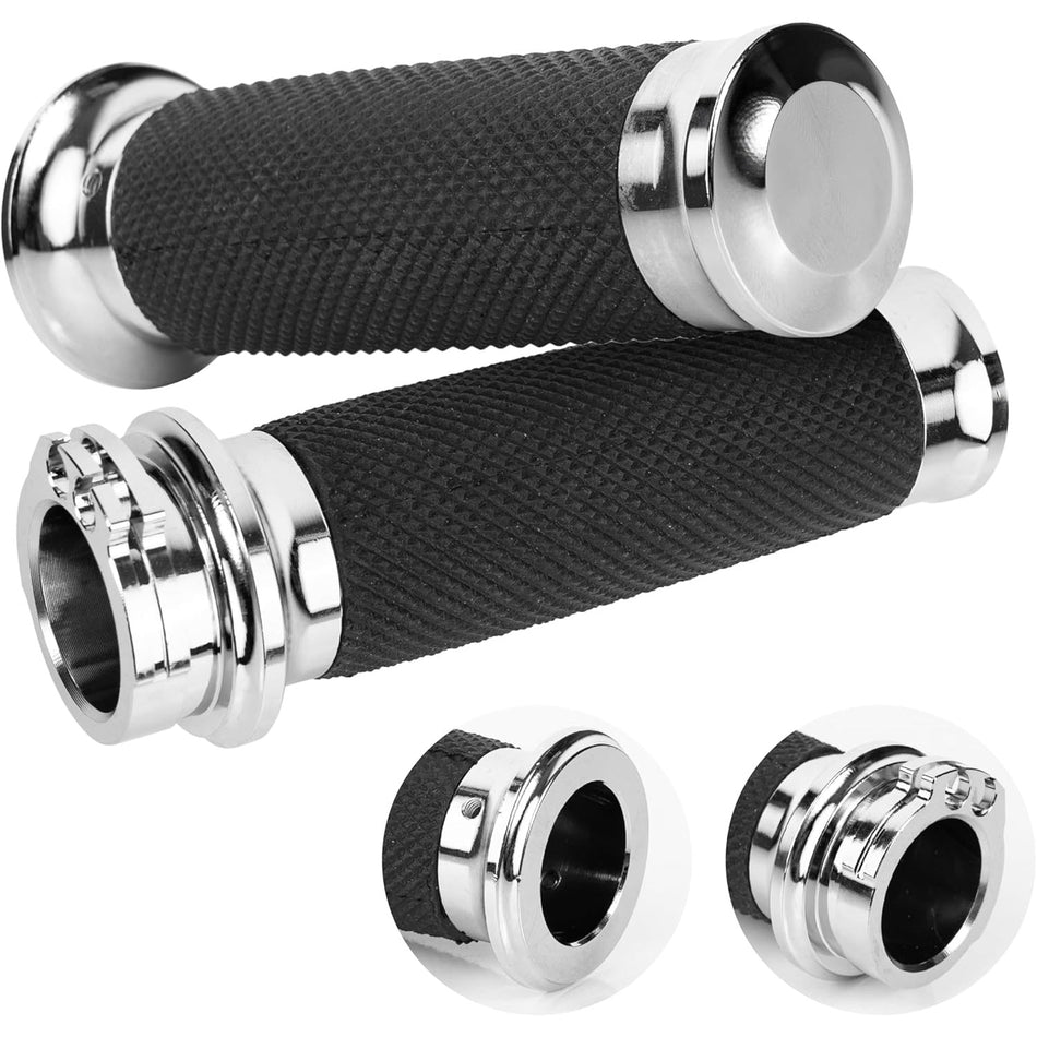 Chrome Motorcycle Hand Grips 1" Handlebars Compatible