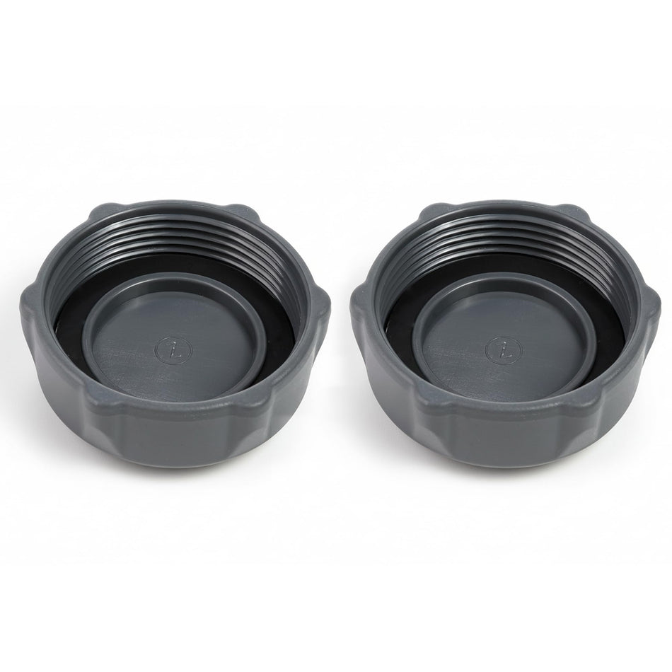 Two P01006 replacement pool drain valve caps for Coleman above ground pools with internal rubber seals.