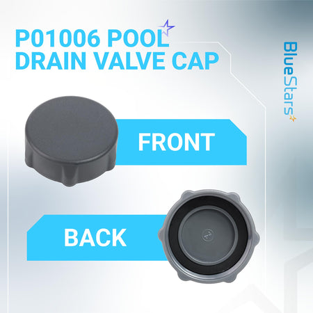 Front and back view of P01006 pool drain valve cap for Coleman pools with rubber seal.