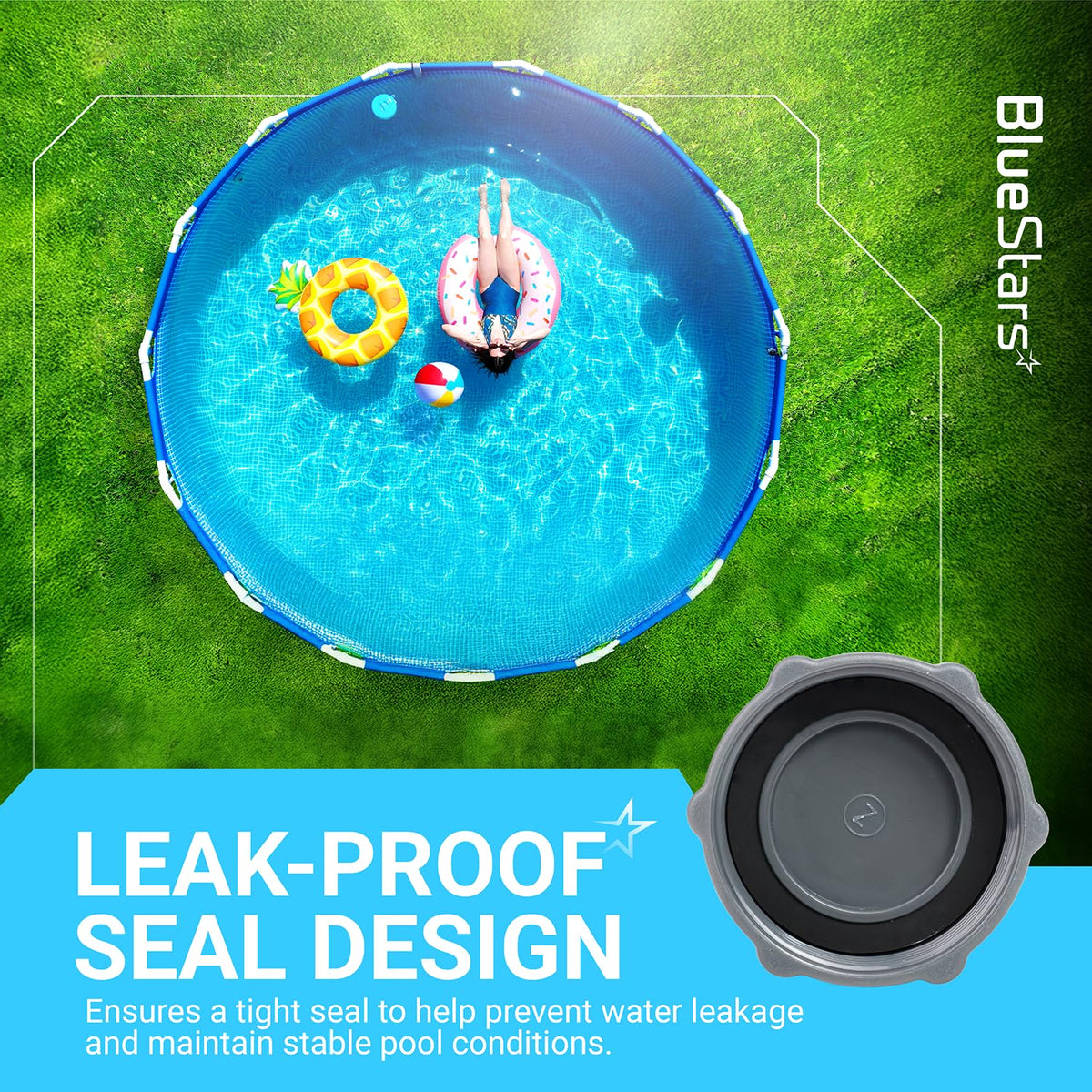 Close-up of P01006 pool drain valve cap with rubber seal for Coleman above ground pools, featuring leak-proof design.