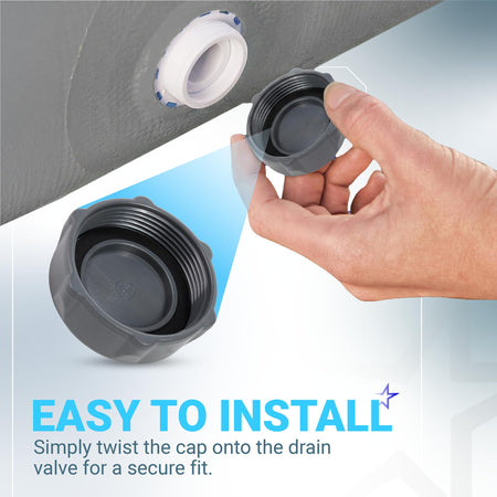 Hand installing P01006 replacement drain valve cap onto a Coleman above ground pool.
