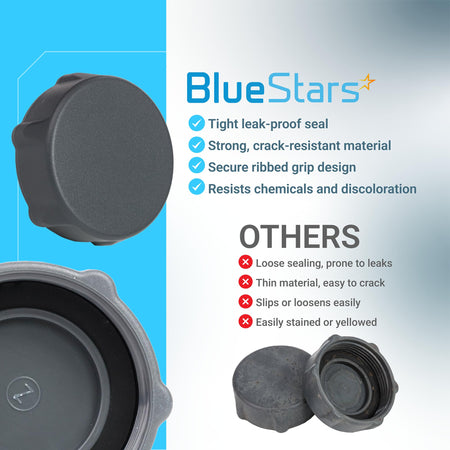 Comparison infographic showing P01006 pool drain valve cap features versus standard replacement caps.