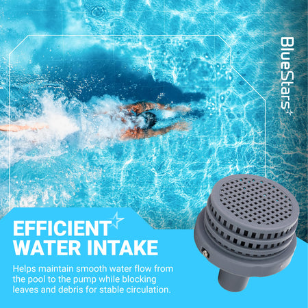 Grey pool strainer connector for Intex filter basket, designed for efficient water intake and debris filtration.