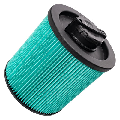 DXVC6914 HEPA cartridge filter replacement for DeWalt wet/dry vacuum cleaners with black locking cap.