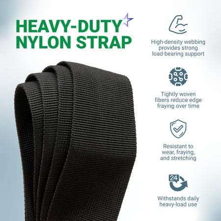 Close-up of heavy-duty black nylon webbing for 49-16-2722 shoulder strap with durability feature highlights.