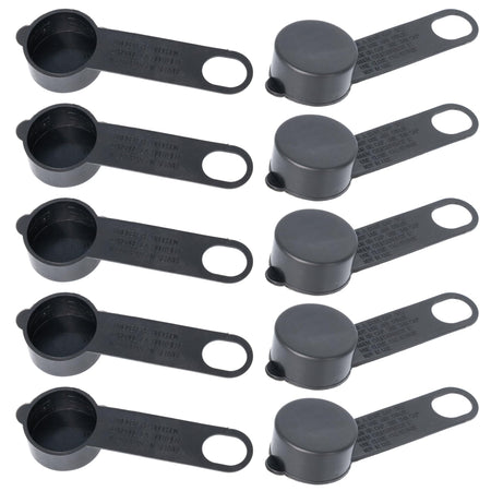 Set of 10 black QCC1 propane tank dust caps with retaining straps for LPG filler valves.