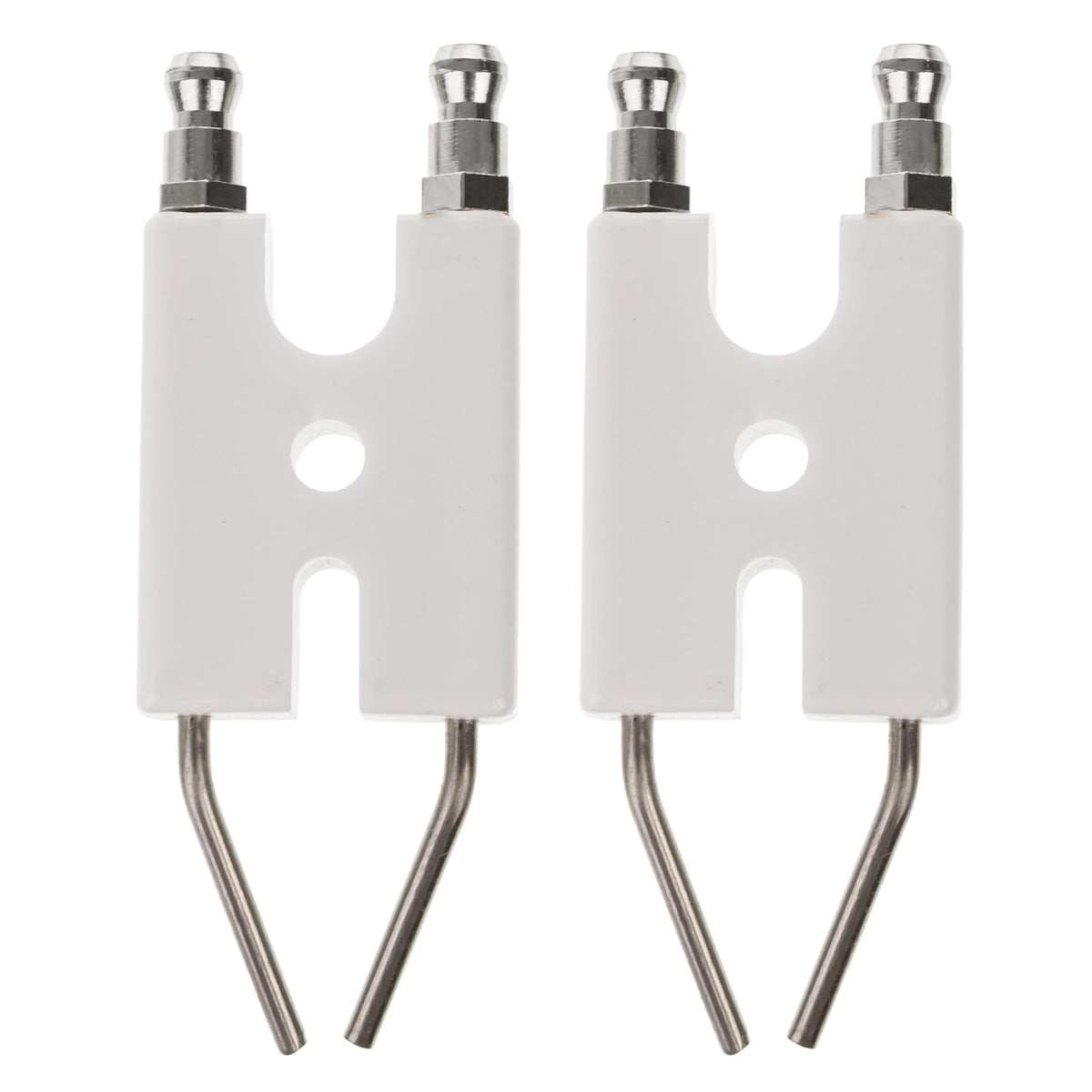Two SP-KFA1009 heater spark plugs with white ceramic insulators for Dyna-Glo and Dura Heat portable heaters.