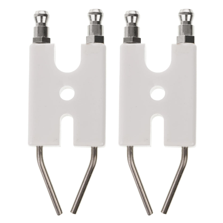 Two SP-KFA1009 heater spark plugs with white ceramic insulators for Dyna-Glo and Dura Heat portable heaters.