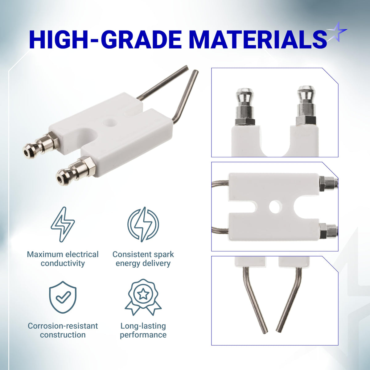 SP-KFA1009 heater spark plug showing high-grade material construction and multiple close-up angles of the igniter.