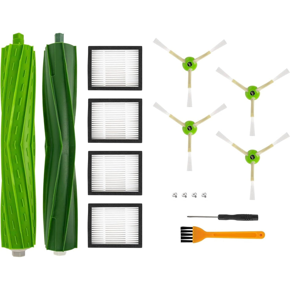 Replacement Kit Compatible with iRobot 2 Roller Brushes + 4 HEPA Filters + 4 Side Brushes + Cleaning Tool