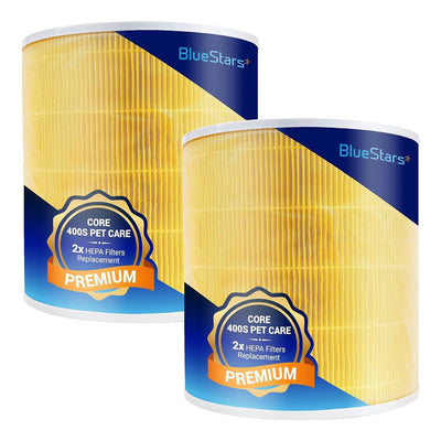 Two BlueStars premium replacement HEPA filters for Levoit Core 400S-P pet allergy air purifiers.