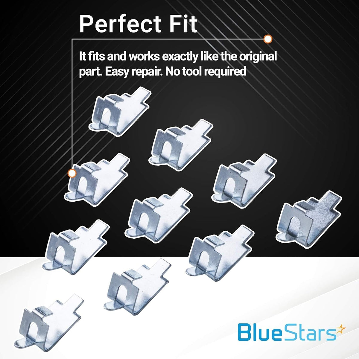 Pack of 10 stainless steel freezer shelf support clips for refrigerator shelf replacement.