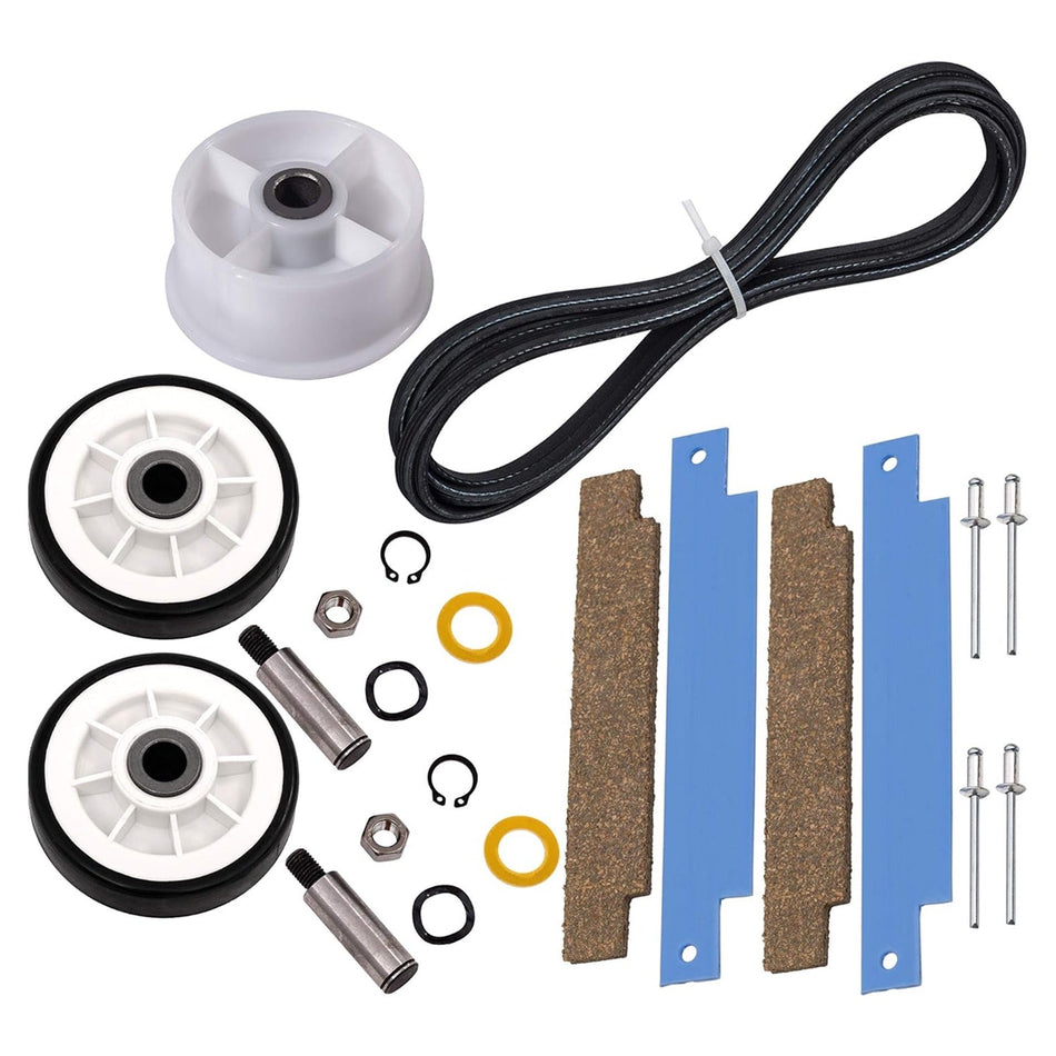 12001541 303373 Dryer Drum Roller Kit, 306508 Drum Bearing Kit, WP6-3700340 Idler Pulley & WP33002535 Drum Belt