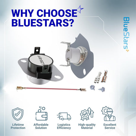 279816 Dryer Thermal Cut-off Kit, components displayed with a BlueStars Why Choose graphic