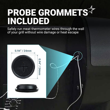2-Pack Meat Probe for Traeger Pellet Grills and Smokers, probe grommets shown with 0.94 in/24 mm dimensions