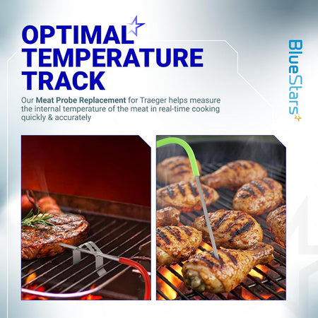 2-Pack Meat Probe for Traeger Pellet Grills and Smokers shown monitoring grilled meat in two cooking scenes