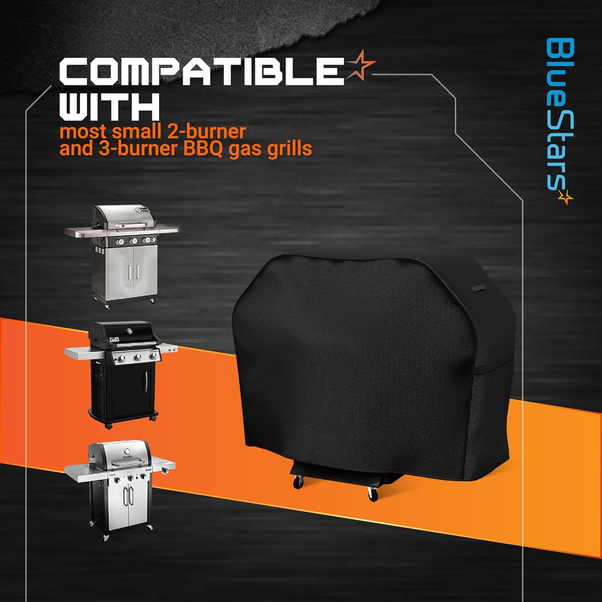 55 inch 600D grill cover compatibility chart for 2 and 3-burner outdoor gas grills.