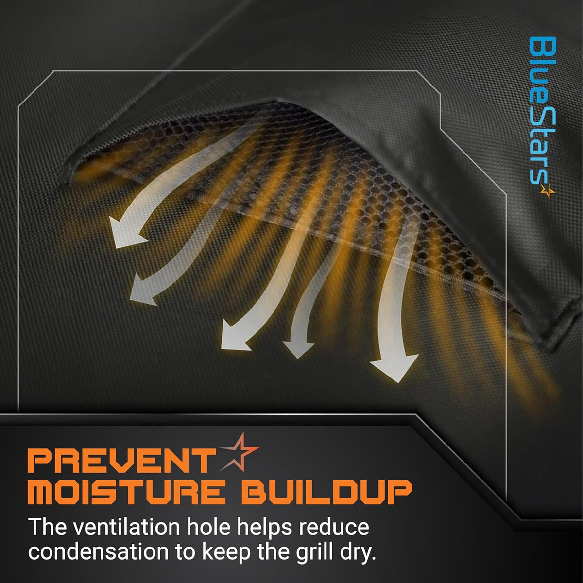Close-up of 600D grill cover ventilation mesh designed to prevent moisture buildup and condensation.